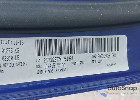 2019 Dodge Challenger R/T из США, поврежденный, VIN 2C3CDZBT7KH751984